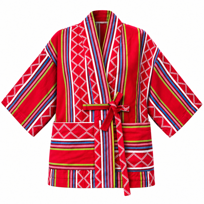 River Red Handwoven Kente Kimono with Batik Lining by Nyny Ryke