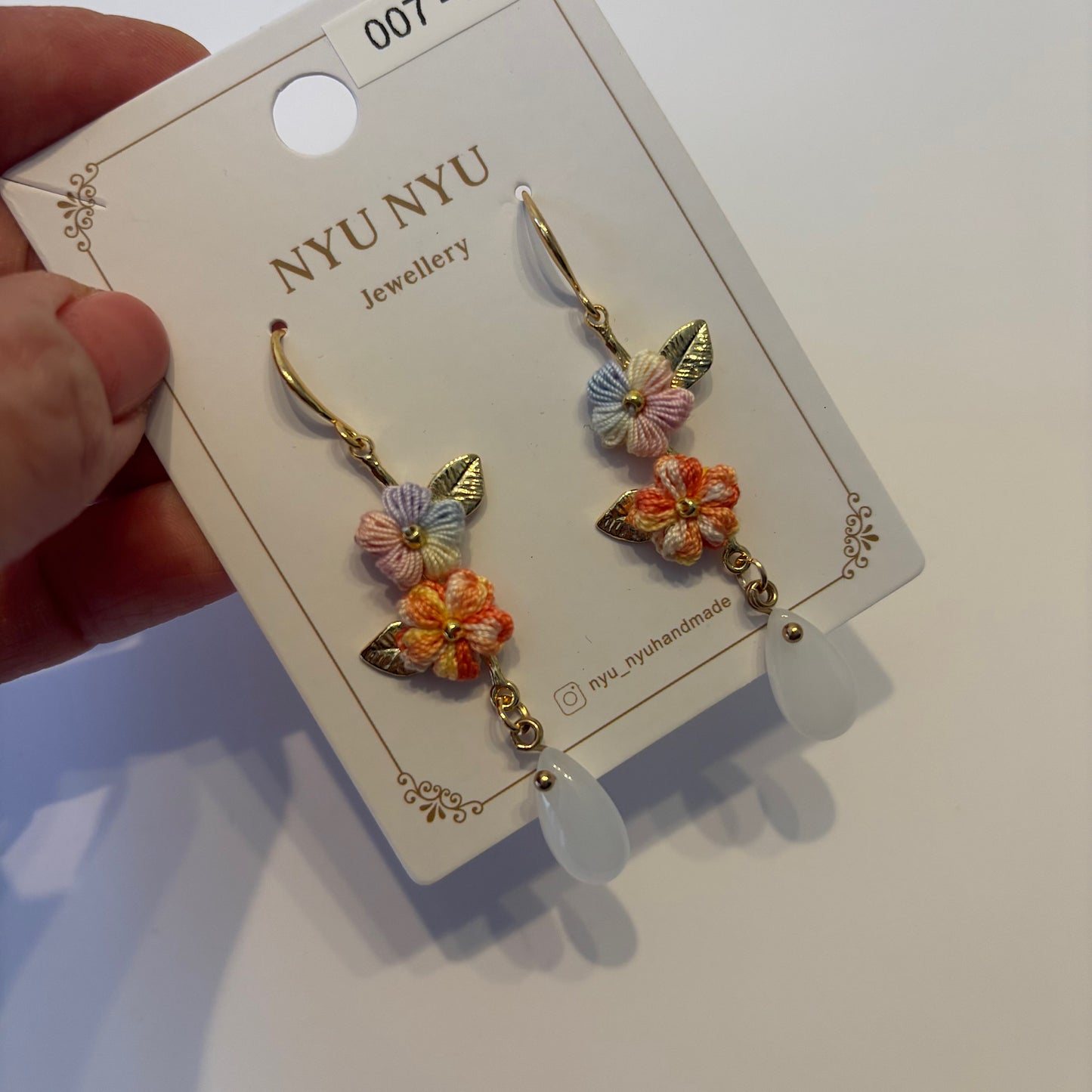 Micro Crochet Flower Earrings With Leaf  and Drop by NYU