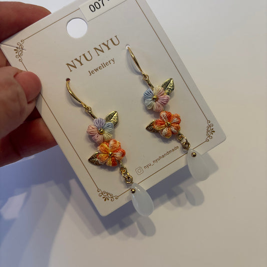 Micro Crochet Flower Earrings With Leaf  and Drop by NYU