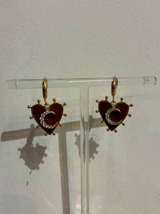 Red Heart & Crystal Hoop Earrings by Pom Di Pom
