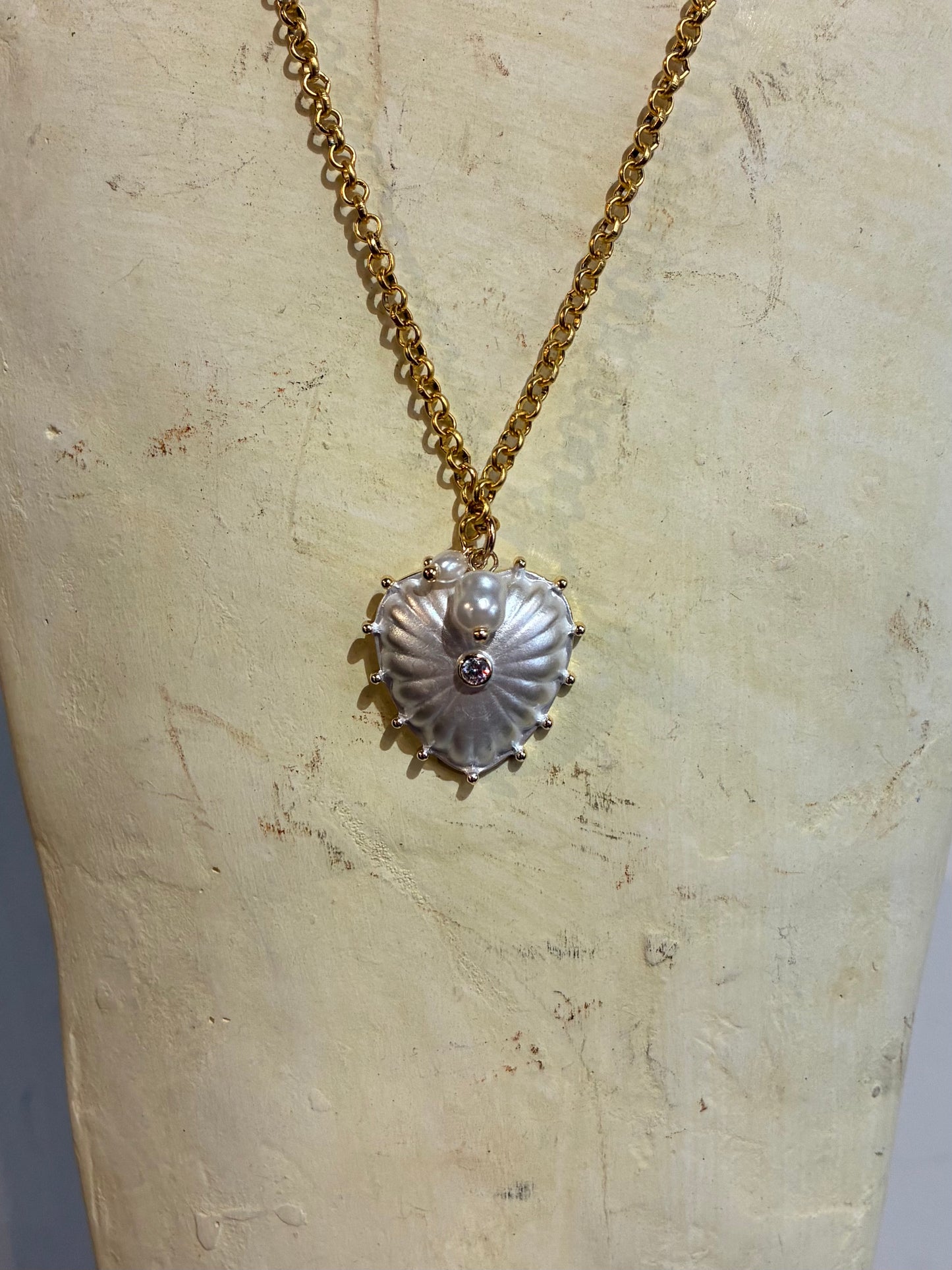 Pearl Heart Statement Necklace by Pom Di Pom