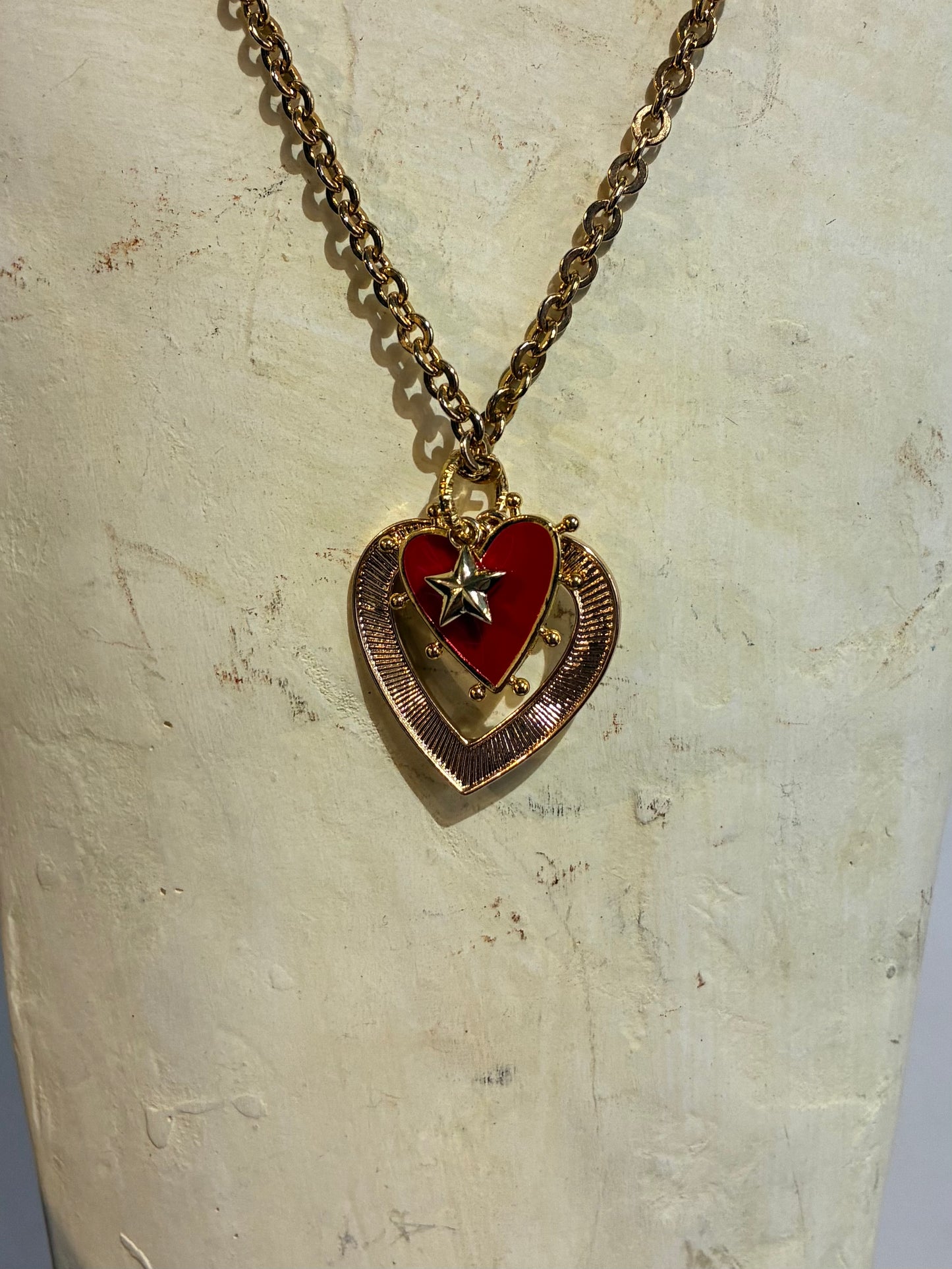 Red Heart & Star Statement Necklace by Pom Di Pom