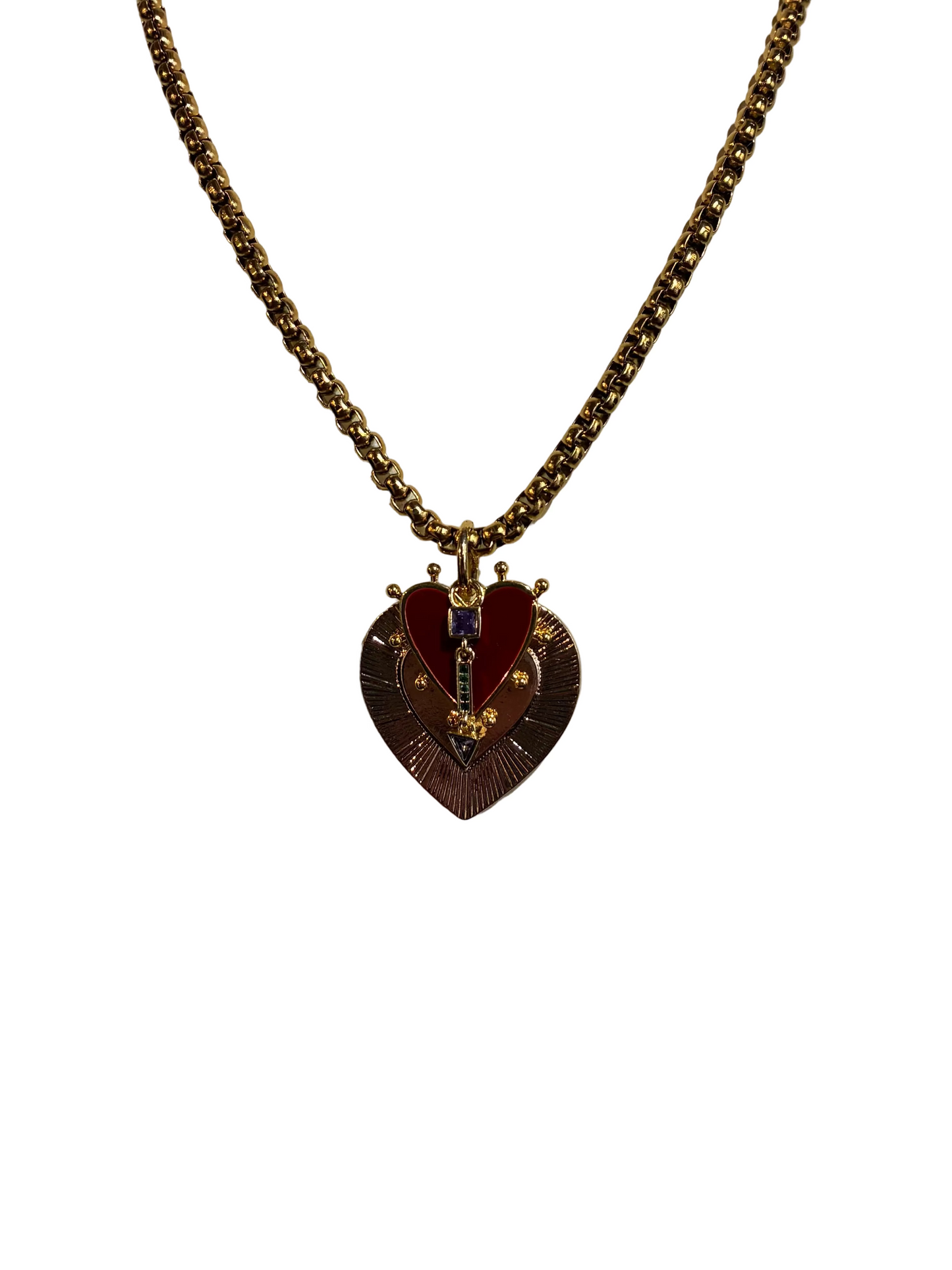 Heart-shaped pendant necklace on a mannequin bust