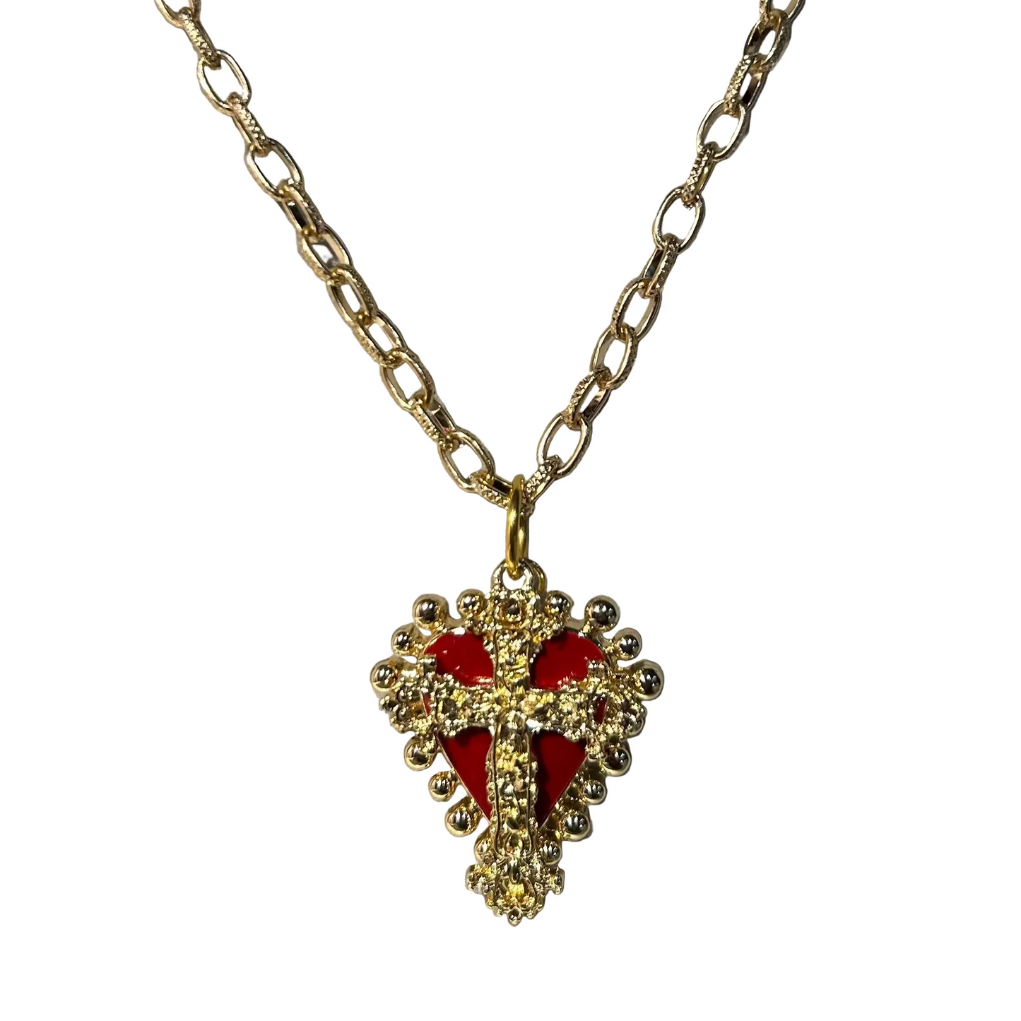 Red Heart and Cross Necklace by Pom di Pom