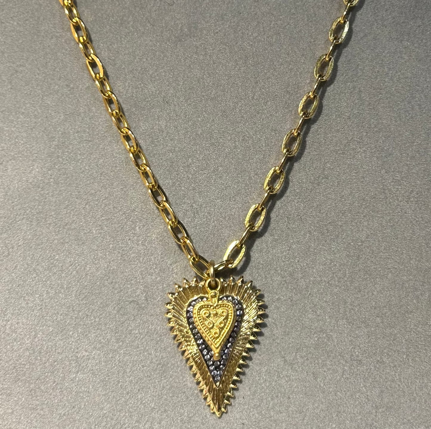 Statement Silver Sacred Heart Necklace by Pom di Pom