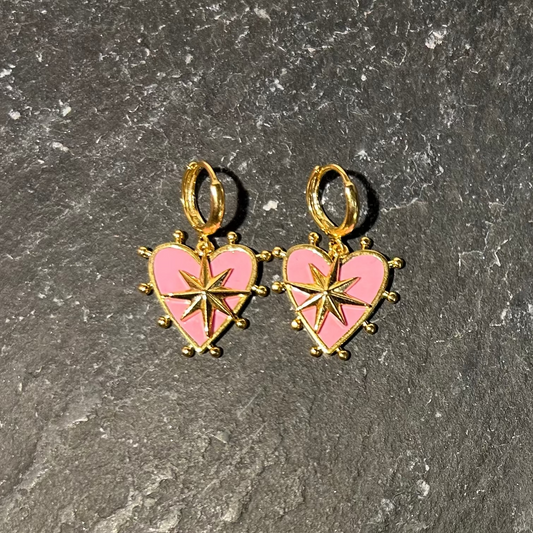 Pink Star Heart Earrings Reworked Vintage by Pom di Pom