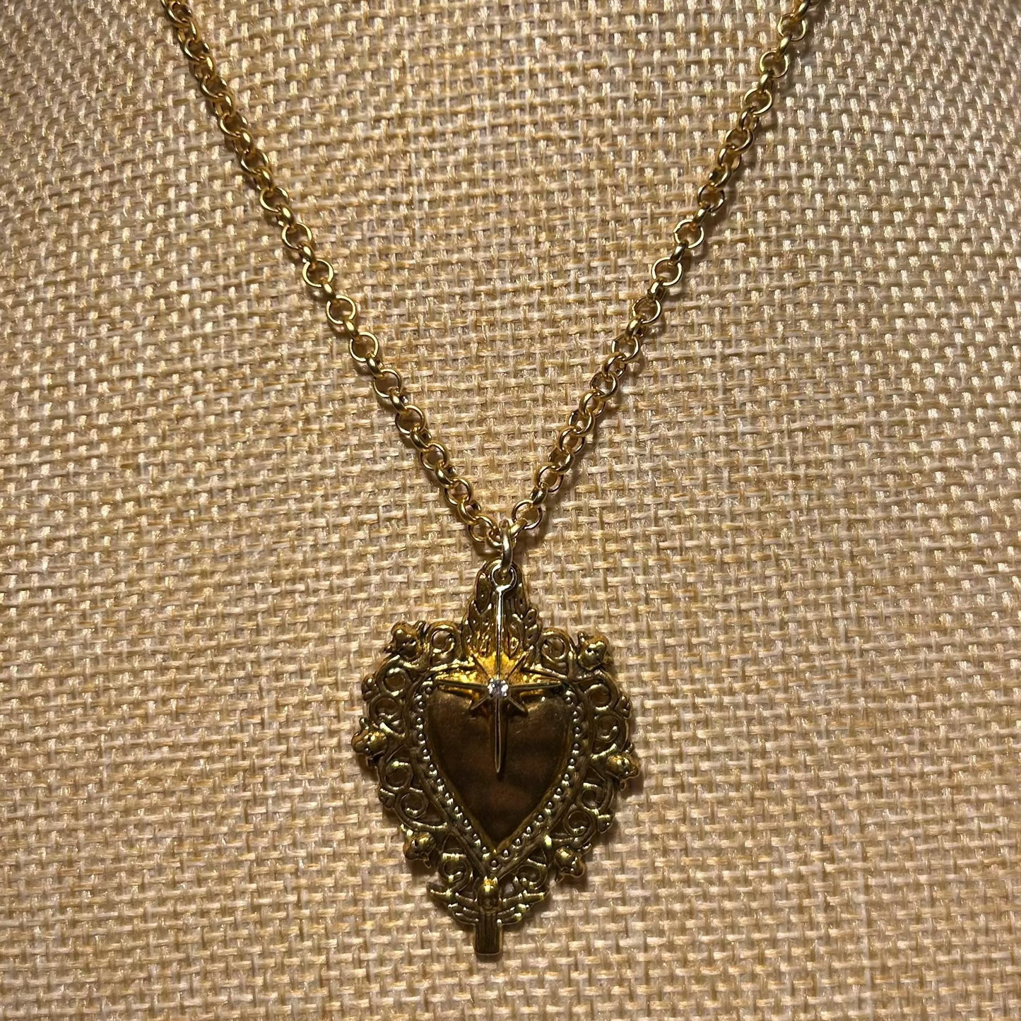 Ornate Heart and Star Pendant Necklace by Pom Di Pom