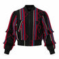 Speranza Black and Red Striped Unisex Handwoven Bomber Jacket by Nyny Ryke