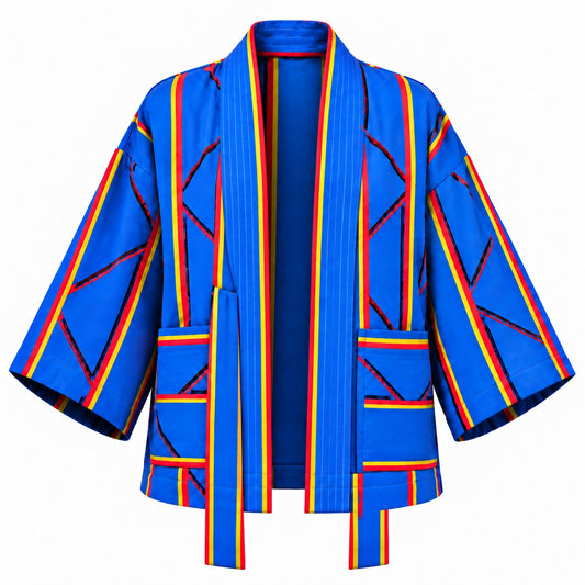 River Blue Handwoven Kente Kimono with Batik Lining by Nyny Ryke