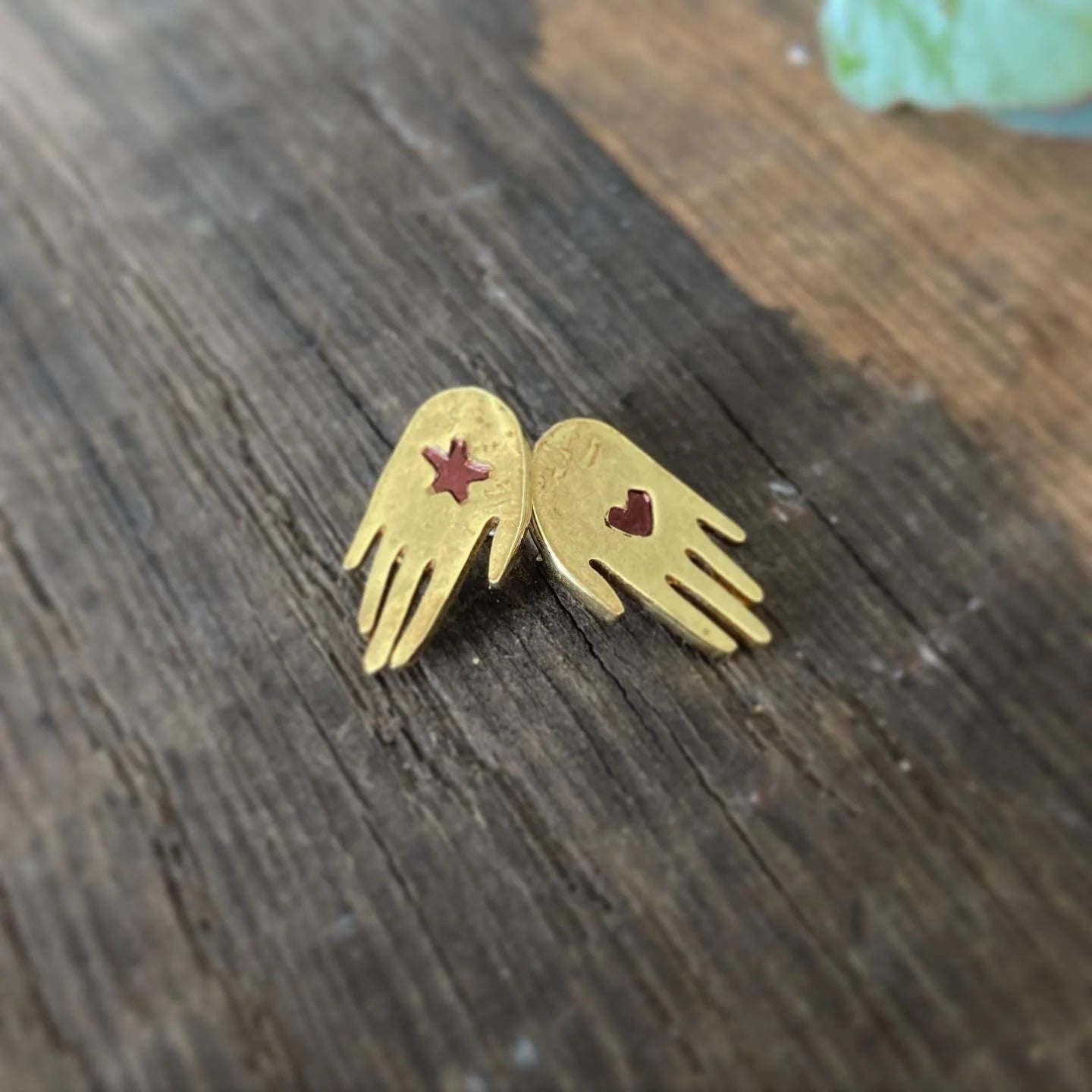 Bestowal raw brass hand shaped studs - by Stuff Made From Things