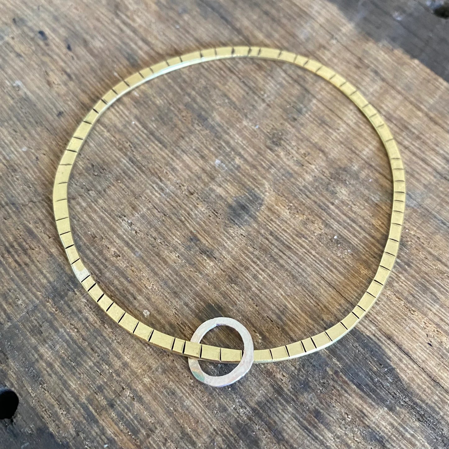Linyow Raw Brass bangle with recycled Sterling silver hoop - by Stuff Made From Things