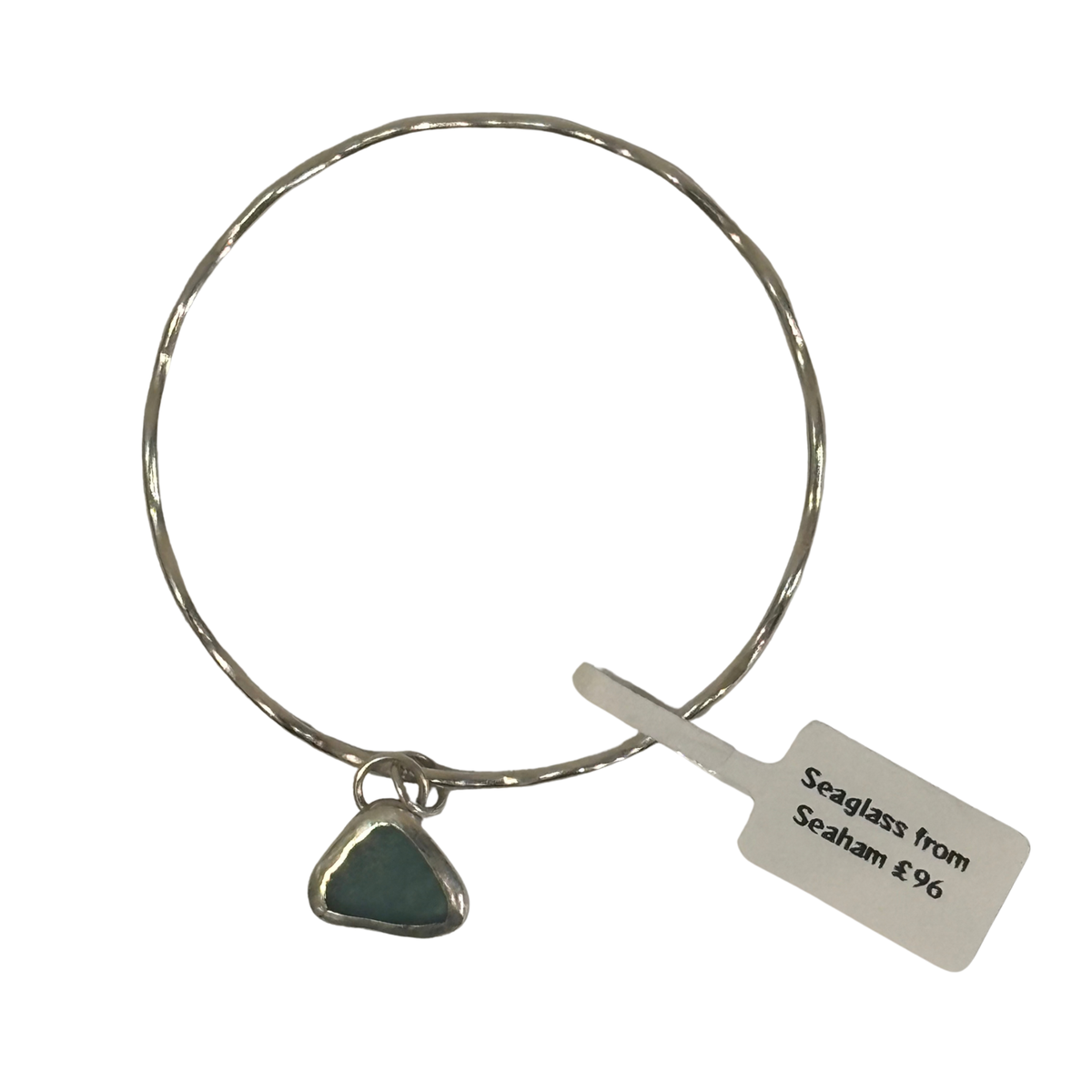 Sterling silver bangle with dark green seaglass from Seaham.