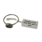 A silver-toned metal ring with a small oval seaglass stone, shown with a white paper tag that reads 'Seaglass from Kent Size size Y £69' on a plain white background.