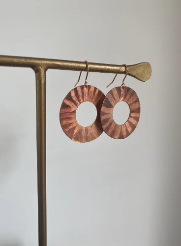 GOLOW heat coloured copper discs on rose gold plated earrings - by Stuff Made From Things