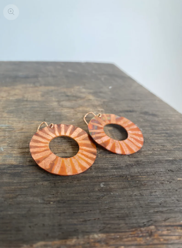 GOLOW heat coloured copper discs on rose gold plated earrings - by Stuff Made From Things