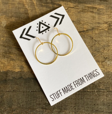 Large Planished Brass Hoop Earrings by Stuff Made From Things