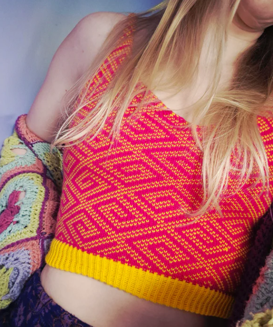 Patterned Knitted Crop Tops in Reclaimed Acrylic Yarn by Dot Knits