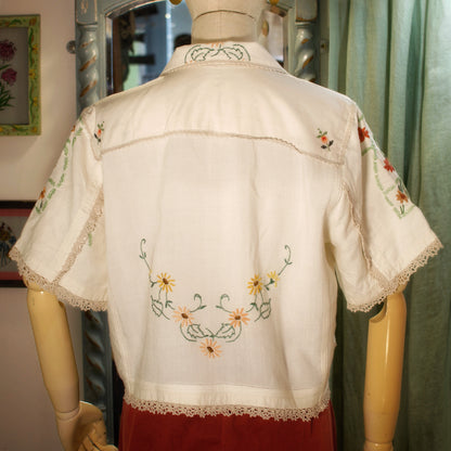 Dytam Shirt Using Embroided Floral Tablecloth and Tray With Lace Edging by Daffodil And Leek