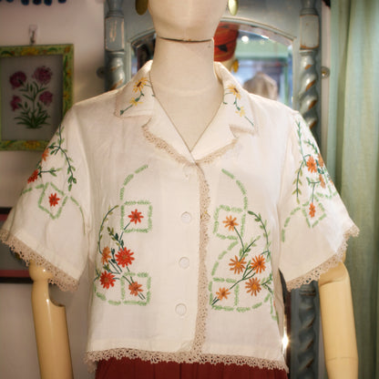 Dytam Shirt Using Embroided Floral Tablecloth and Tray With Lace Edging by Daffodil And Leek