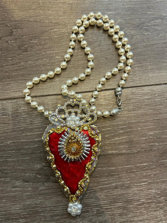 Sacred Heart Pearl Necklace by Jan Cooper