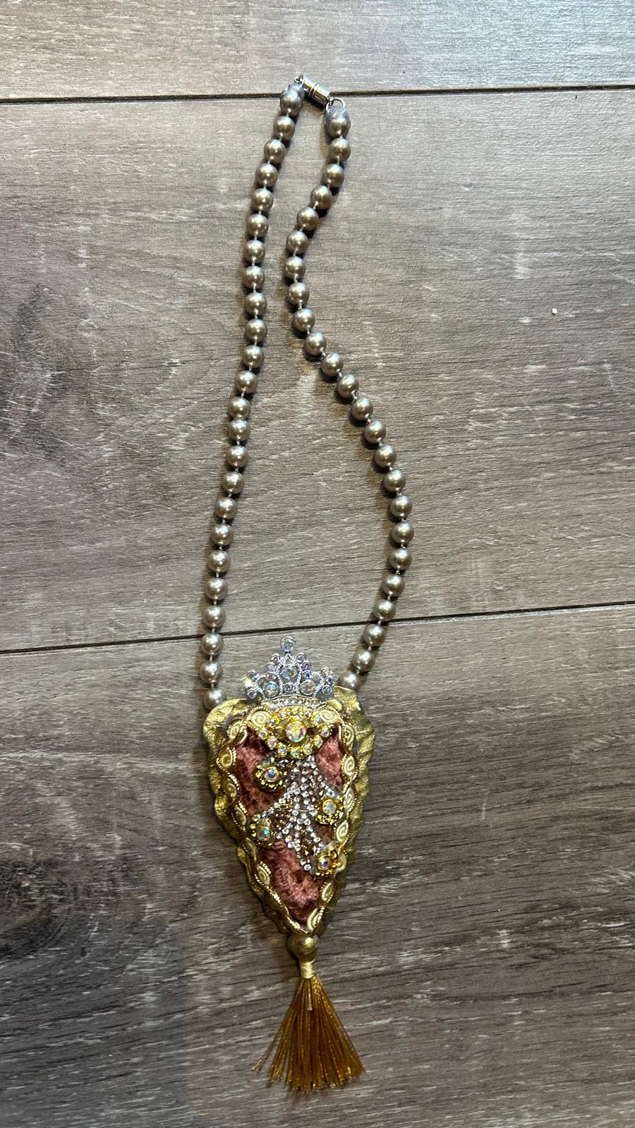Sacred Brown Heart Faux Pearl Necklace by Jan Cooper