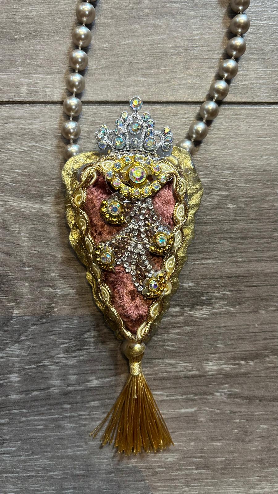 Sacred Brown Heart Faux Pearl Necklace by Jan Cooper