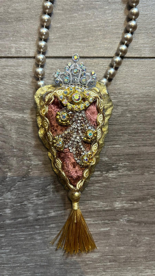 Sacred Brown Heart Faux Pearl Necklace by Jan Cooper