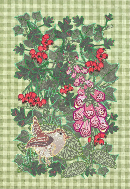 Foxglobe, Hawthorn and Wren Collage Print by The Spring House Crafts