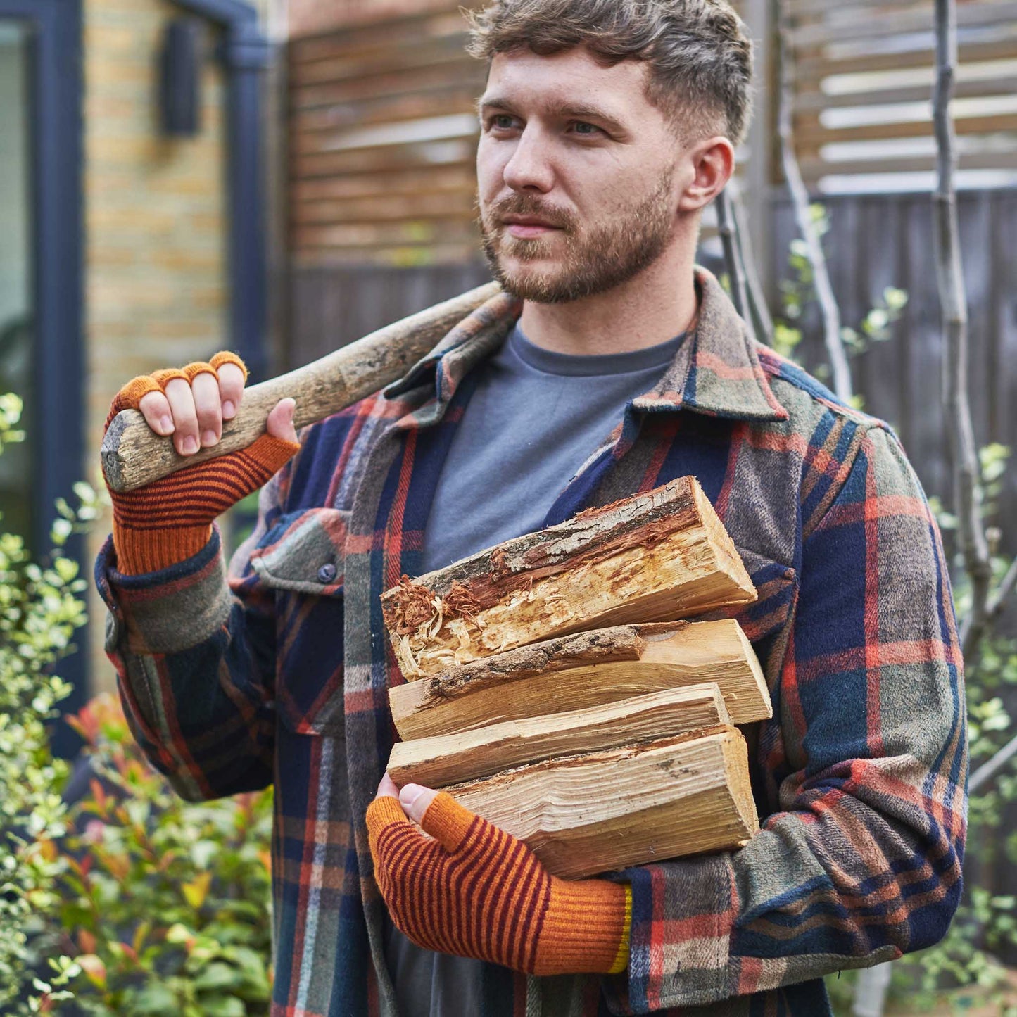 Unisex Lambswool Fingerless Gloves - Rust - by Catherine Tough