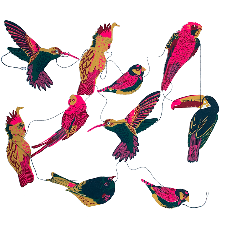 Tropical Birds Sewn Garland - by East End Press