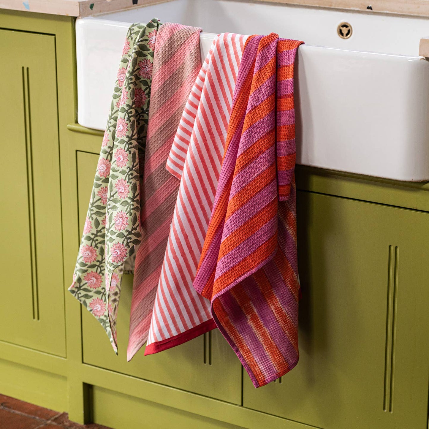 Constance & Denny - STRIPE CHERRY PINK tea towel