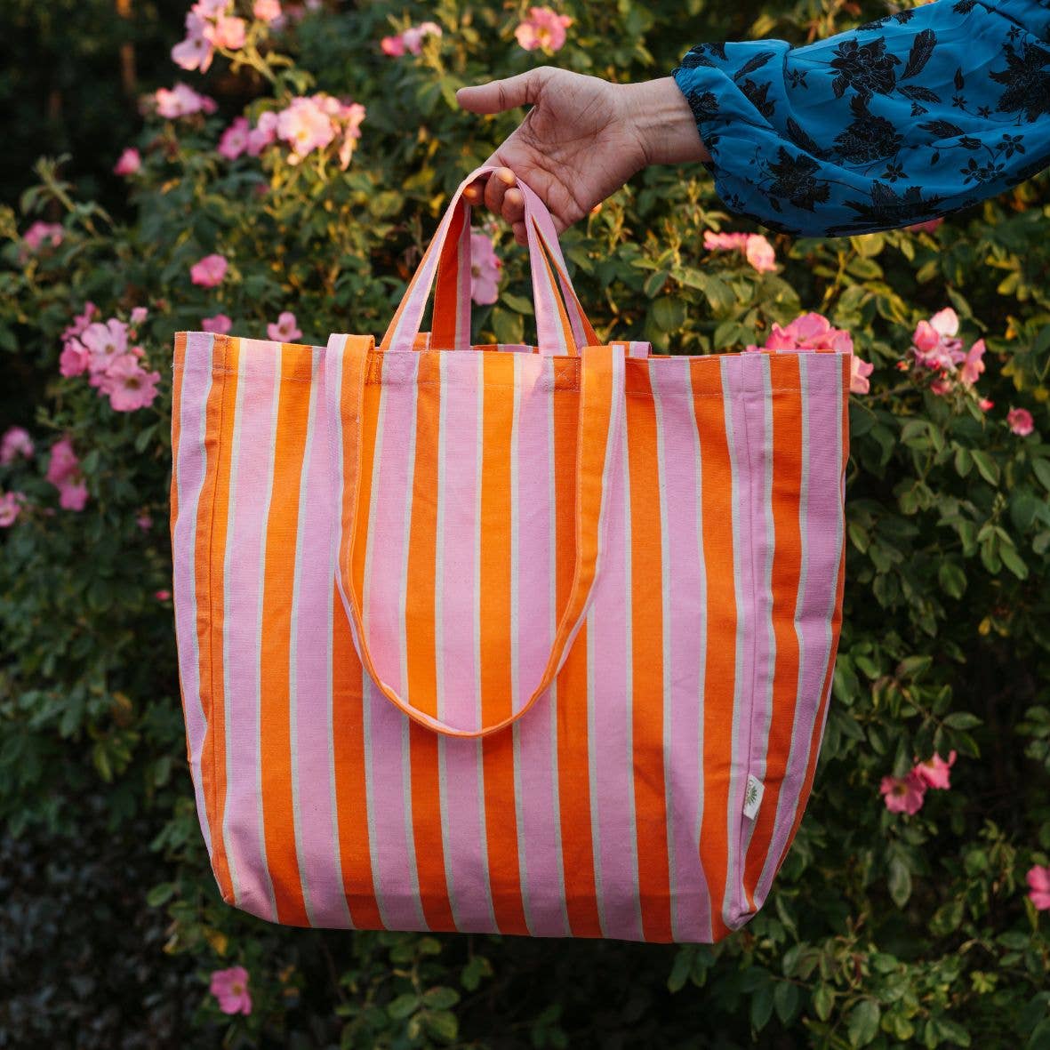 Organic Tote Bag ORIGINAL - Striped PINK/ORANGE - by OMOM