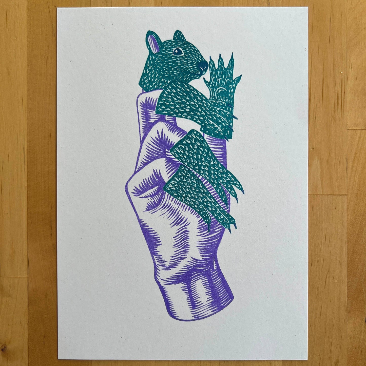 'Squirrel Fingers' - A5 Riso Print - by Strangford