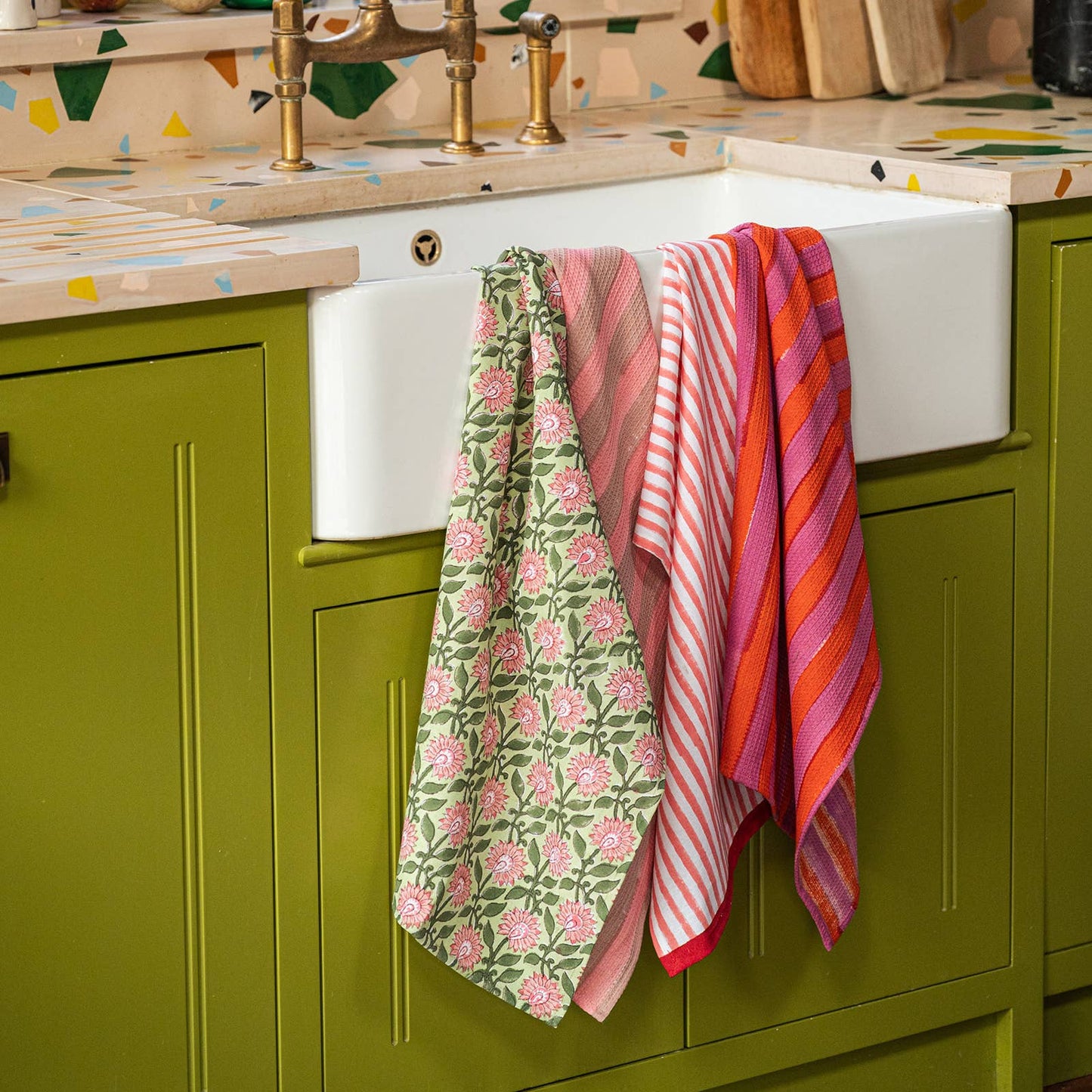 Constance & Denny - STRIPE CHERRY PINK tea towel