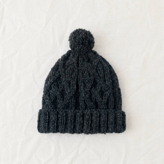 AJAY Unisex Cable Knit Wool Bobble Hat by Aura Que