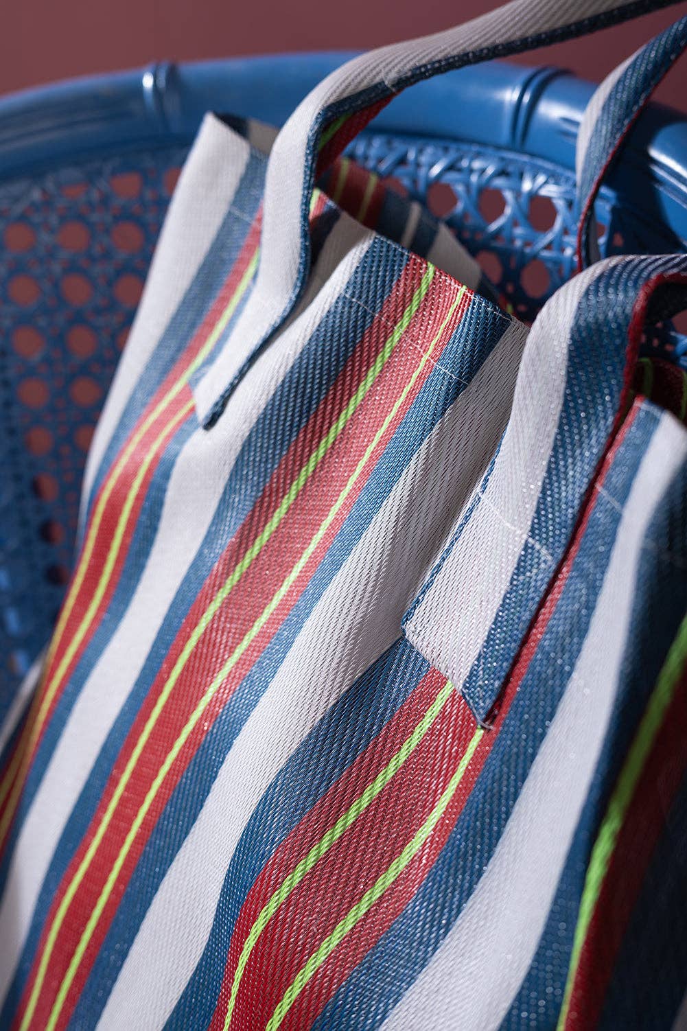 Daisy Snow - Red & Blue Striped Recycled Tote Bag