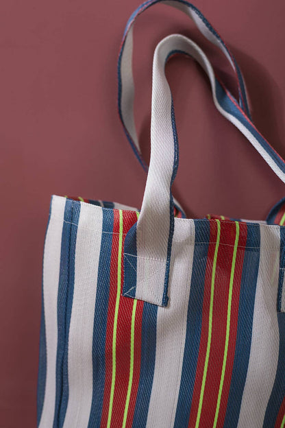 Daisy Snow - Red & Blue Striped Recycled Tote Bag