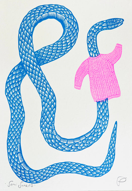 'Semi Snaked' A4 Riso Print - by Strangford