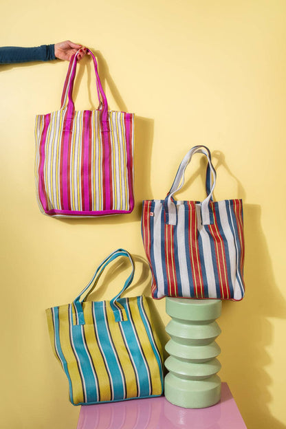 Daisy Snow - Red & Blue Striped Recycled Tote Bag