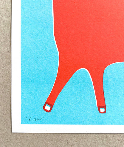 Cow- Square Riso Print- by Strangford