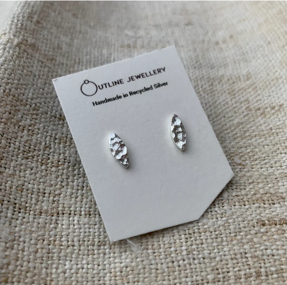Leaf Hammered Stud Earrings - Silver by Outline Jewellery