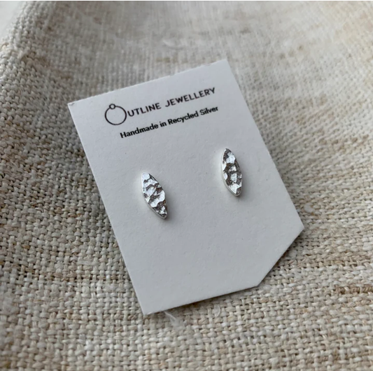 Leaf Hammered Stud Earrings - Silver by Outline Jewellery