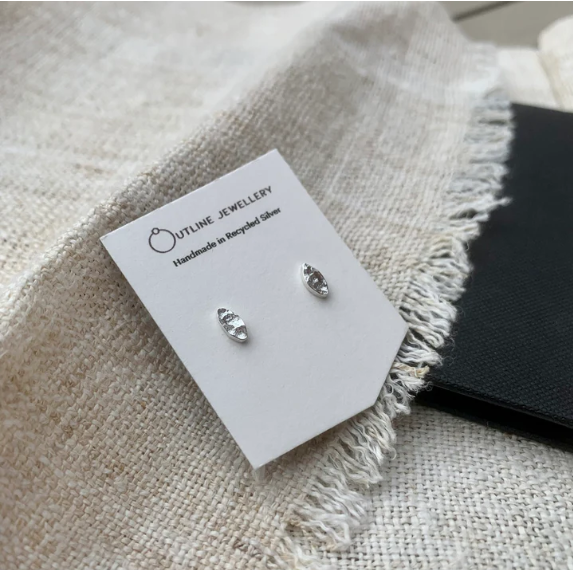 Leaf Hammered Stud Earrings - Silver by Outline Jewellery