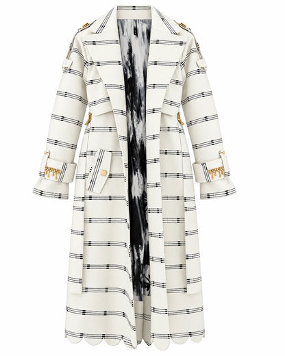 Vera White Kente Long Trench Coat with Rhinestones and Batik Lining by Nyny Ryke